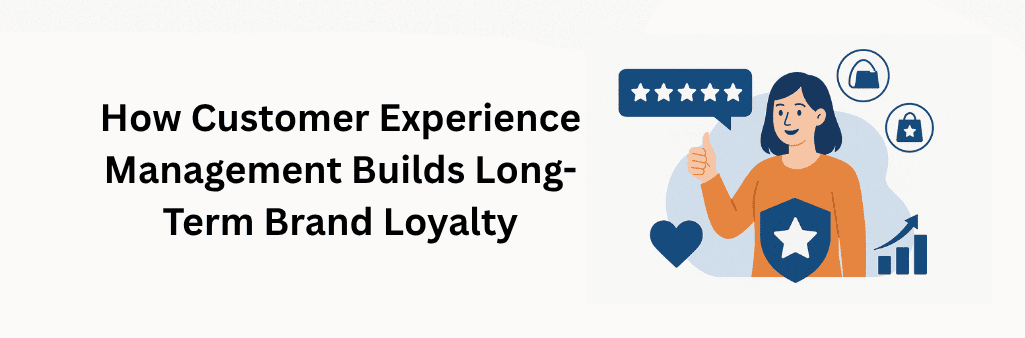 Woman giving thumbs-up with loyalty icons, heart, shopping bags, and rising bar graph, symbolizing strong brand loyalty